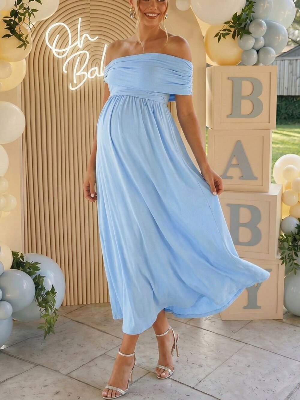 Blue Chic Off-Shoulder Women's Maternity flowy Dress